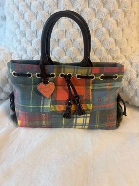 ✨Dooney & Bourke Madras Ladybug Tassel Handbag Purse Plaid Bee Brown Mint